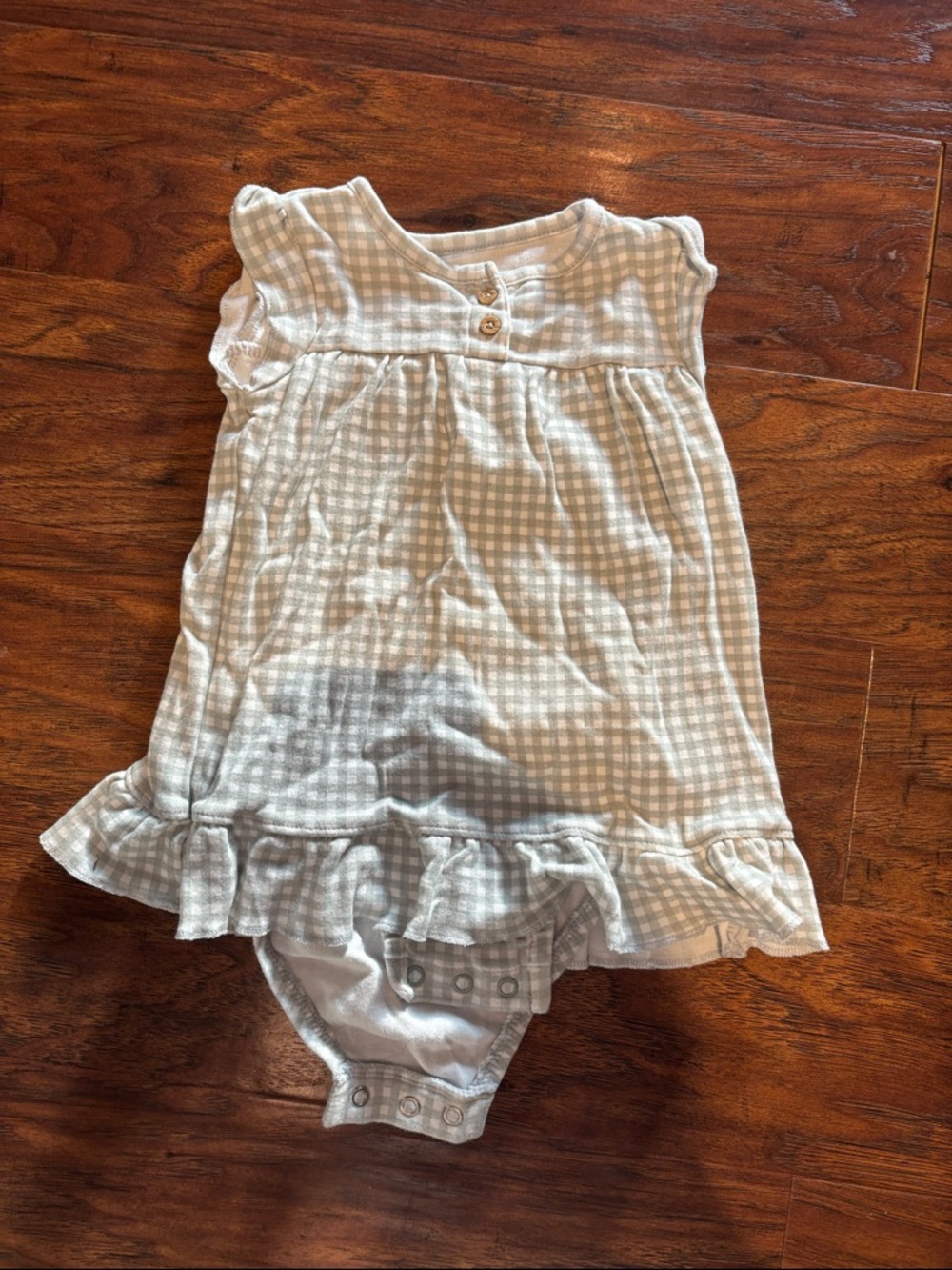 Gingham Ruffle Baby Dress Bodysuit - Light Gray and White
